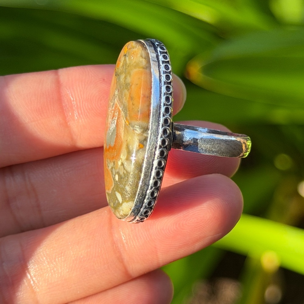 Size 8.5 925 silver plated fruit jasper ring 0844 - Picture 2 of 10